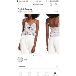 English Factory Plaid Front Tie Crop Top